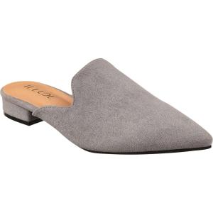 ILLUDE Women’s Flat Mules Pointed Toe Backless Slip on Slides Loafer Shoes(Grey Suede)