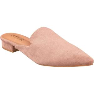ILLUDE Women’s Flat Mules Pointed Toe Backless Slip on Slides Loafer Shoes(Indian Pink Suede)
