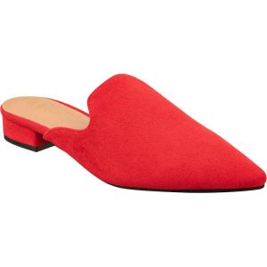 ILLUDE Women’s Flat Mules Pointed Toe Backless Slip on Slides Loafer Shoes(Red Suede)