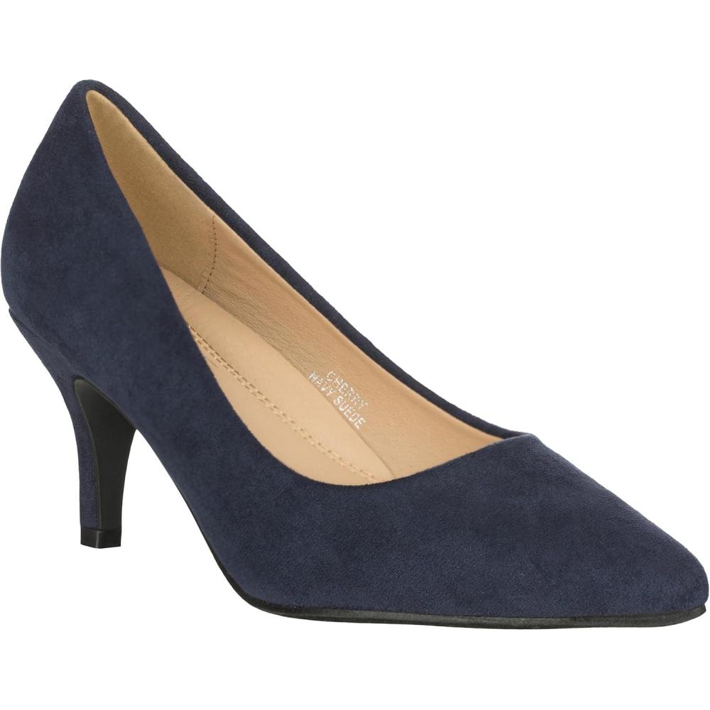 imageILLUDE Classic Pointed Toe Pumps  Comfortable Low Stiletto Heel Pump Shoes  CherryNavy Suede