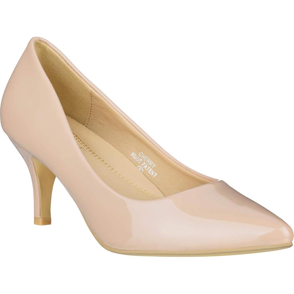 imageILLUDE Classic Pointed Toe Pumps  Comfortable Low Stiletto Heel Pump Shoes  CherryNude Patent