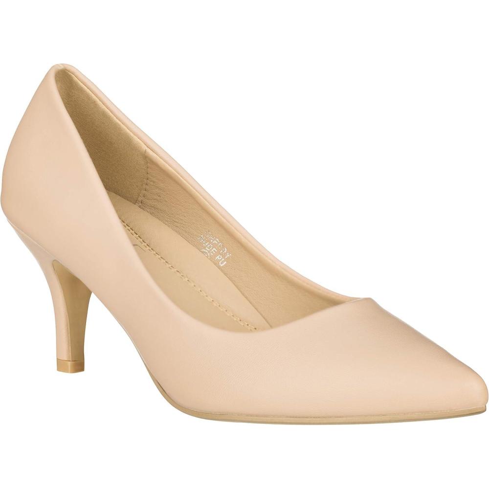 imageILLUDE Classic Pointed Toe Pumps  Comfortable Low Stiletto Heel Pump Shoes  CherryNude Pu
