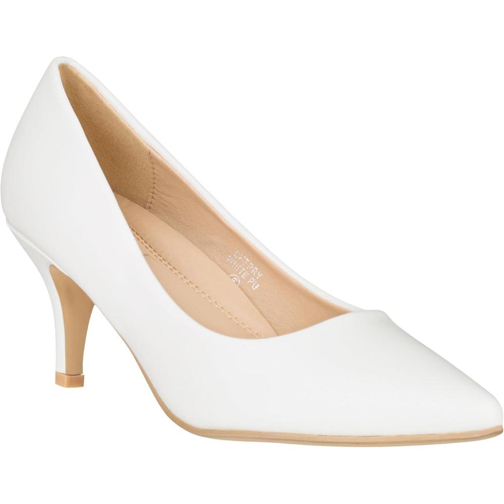 imageILLUDE Classic Pointed Toe Pumps  Comfortable Low Stiletto Heel Pump Shoes  CherryWhite Pu