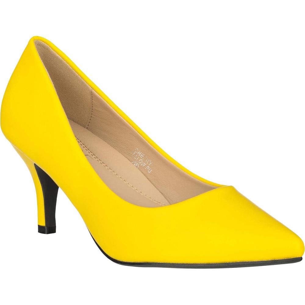 imageILLUDE Classic Pointed Toe Pumps  Comfortable Low Stiletto Heel Pump Shoes  CherryYellow Pu
