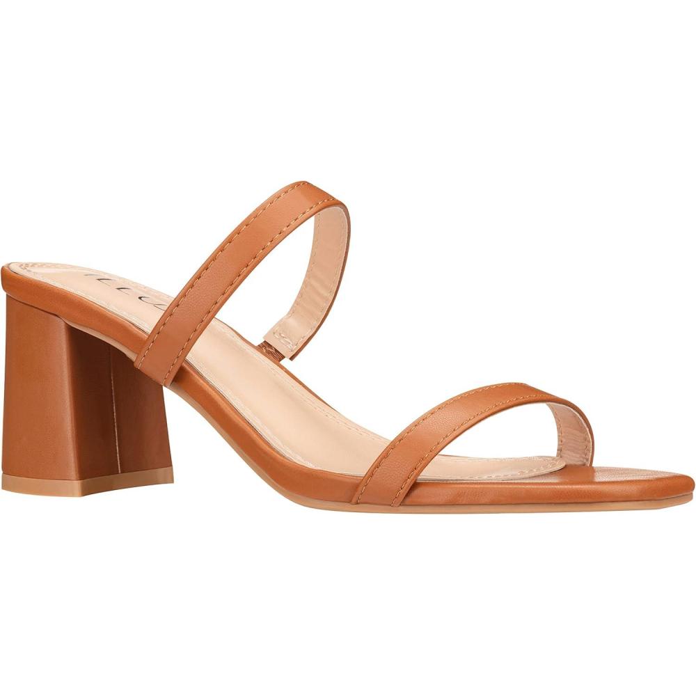 imageILLUDE Womens Block Heel Double Band Square Toe Heeled Sandal Slip On Mule  LisaCaramel Pu