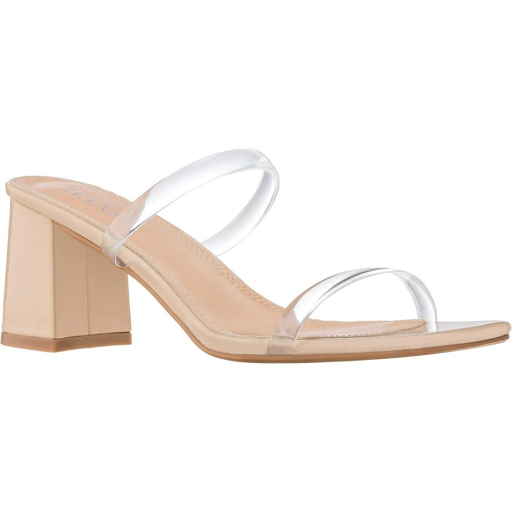 imageILLUDE Womens Block Heel Double Band Square Toe Heeled Sandal Slip On Mule  LisaClear Nude