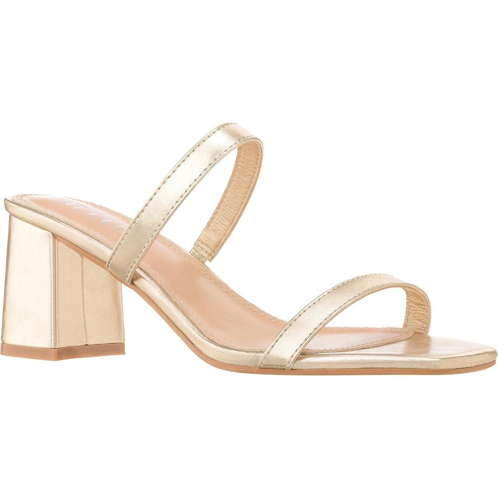 imageILLUDE Womens Block Heel Double Band Square Toe Heeled Sandal Slip On Mule  LisaGold Pu
