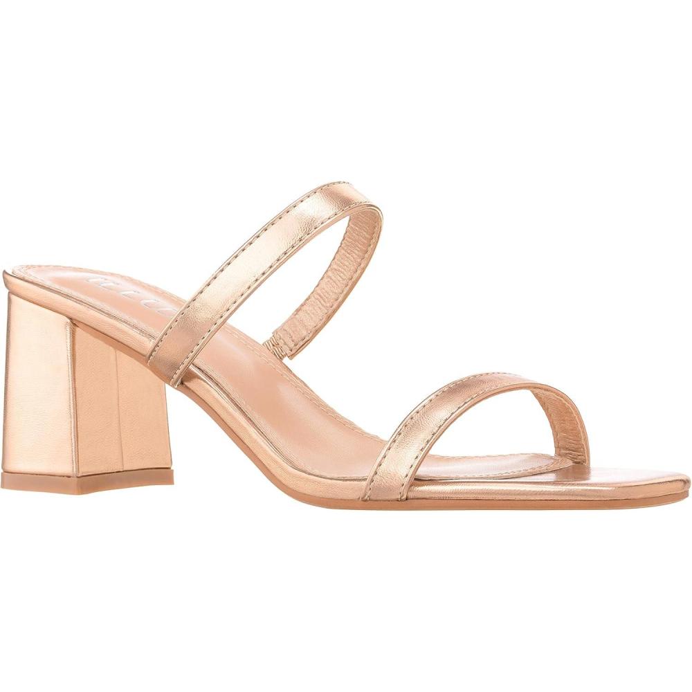 imageILLUDE Womens Block Heel Double Band Square Toe Heeled Sandal Slip On Mule  LisaRose Gold Pu