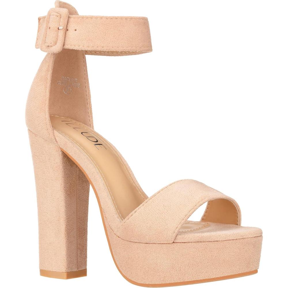 imageILLUDE Womens High Heel Platform Sandals Ankle Strap Chunky Heel Sexy Party Heeled Sandals  DarlingNude Suede