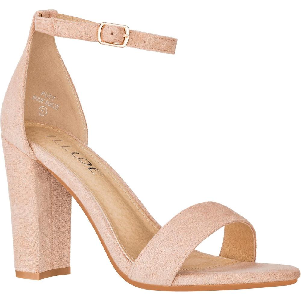 imageILLUDE Womens Open Toe Ankle Strap Chunky Block High Heel  Formal Wedding Party Classic Heeled Sandals  RubyNude Suede