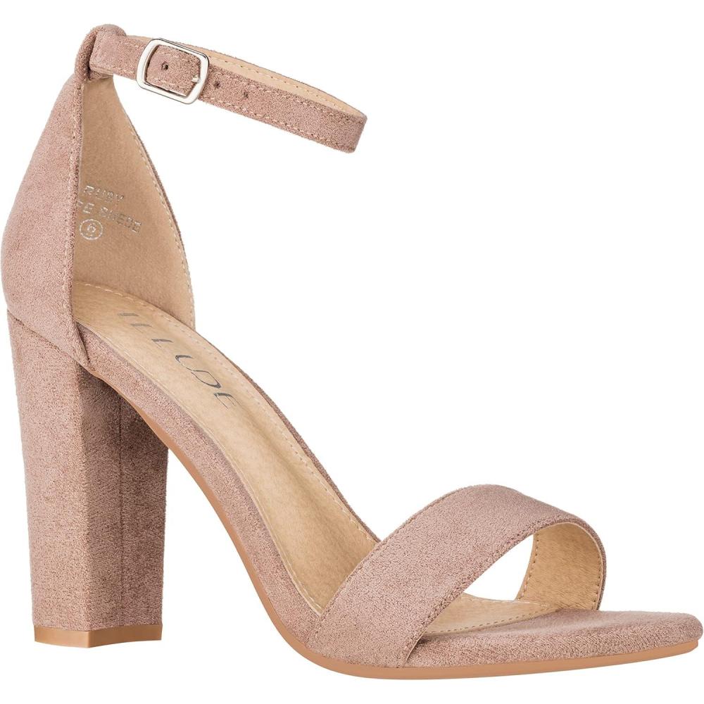 imageILLUDE Womens Open Toe Ankle Strap Chunky Block High Heel  Formal Wedding Party Classic Heeled Sandals  RubyTaupe Suede