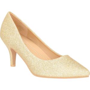 ILLUDE Classic Pointed Toe Pumps – Comfortable Low Stiletto Heel Pump Shoes – Cherry(Gold Glitter)