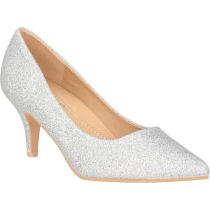 ILLUDE Classic Pointed Toe Pumps – Comfortable Low Stiletto Heel Pump Shoes – Cherry(Silver Glitter)
