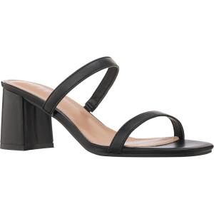 ILLUDE Women’s Block Heel Double Band Square Toe Heeled Sandal Slip On Mule – Lisa(Black Pu)