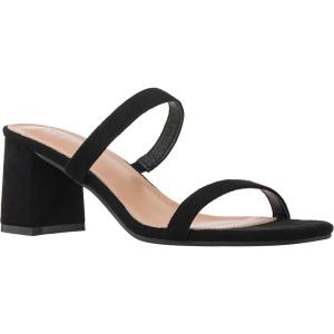 ILLUDE Women’s Block Heel Double Band Square Toe Heeled Sandal Slip On Mule – Lisa(Black Suede)