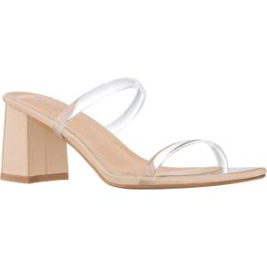 ILLUDE Women’s Block Heel Double Band Square Toe Heeled Sandal Slip On Mule – Lisa(Clear Nude)