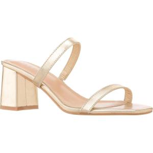 ILLUDE Women’s Block Heel Double Band Square Toe Heeled Sandal Slip On Mule – Lisa(Gold Pu)