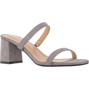 ILLUDE Women’s Block Heel Double Band Square Toe Heeled Sandal Slip On Mule – Lisa(Light Grey Suede)