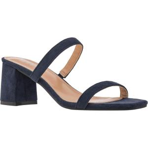 ILLUDE Women’s Block Heel Double Band Square Toe Heeled Sandal Slip On Mule – Lisa(Navy Suede)