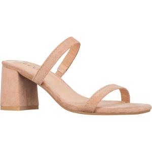 ILLUDE Women’s Block Heel Double Band Square Toe Heeled Sandal Slip On Mule – Lisa(Nude Suede)