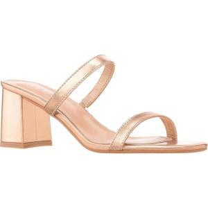 ILLUDE Women’s Block Heel Double Band Square Toe Heeled Sandal Slip On Mule – Lisa(Rose Gold Pu)