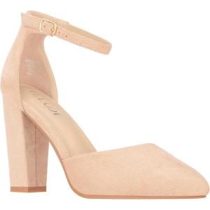 ILLUDE Women’s High Block Heels Pumps Pointed Closed Toe Ankle Strap High Heel Pump Shoes(Nude Suede)