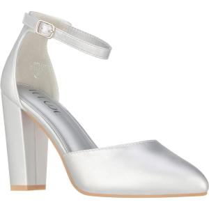 ILLUDE Women’s High Block Heels Pumps Pointed Closed Toe Ankle Strap High Heel Pump Shoes(Silver Pu)