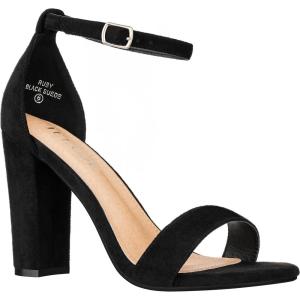ILLUDE Women’s Open Toe Ankle Strap Chunky Block High Heel – Formal, Wedding, Party Classic Heeled Sandals – Ruby(Black Suede)