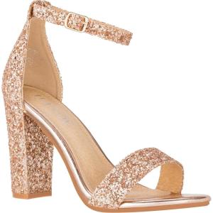 ILLUDE Women’s Open Toe Ankle Strap Chunky Block High Heel – Formal, Wedding, Party Classic Heeled Sandals – Ruby(Champagne Glitter)