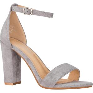 ILLUDE Women’s Open Toe Ankle Strap Chunky Block High Heel – Formal, Wedding, Party Classic Heeled Sandals – Ruby(Grey Suede)