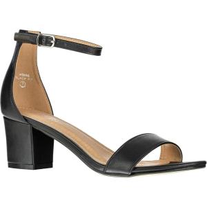 ILLUDE Women’s Open Toe Ankle Strap Low Block Chunky Heels Sandals Party Dress Pumps Shoes(Black Pu)