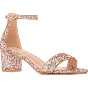 ILLUDE Women’s Open Toe Ankle Strap Low Block Chunky Heels Sandals Party Dress Pumps Shoes(Champagne Glitter)