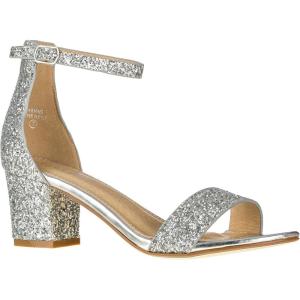ILLUDE Women’s Open Toe Ankle Strap Low Block Chunky Heels Sandals Party Dress Pumps Shoes(Silver Glitter)