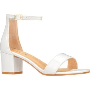 ILLUDE Women’s Open Toe Ankle Strap Low Block Chunky Heels Sandals Party Dress Pumps Shoes(White Patent)