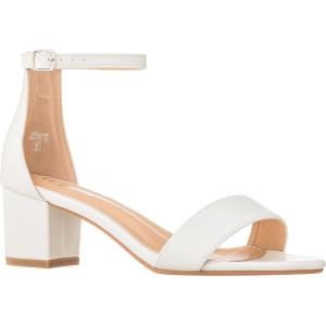ILLUDE Women’s Open Toe Ankle Strap Low Block Chunky Heels Sandals Party Dress Pumps Shoes(White Pu)