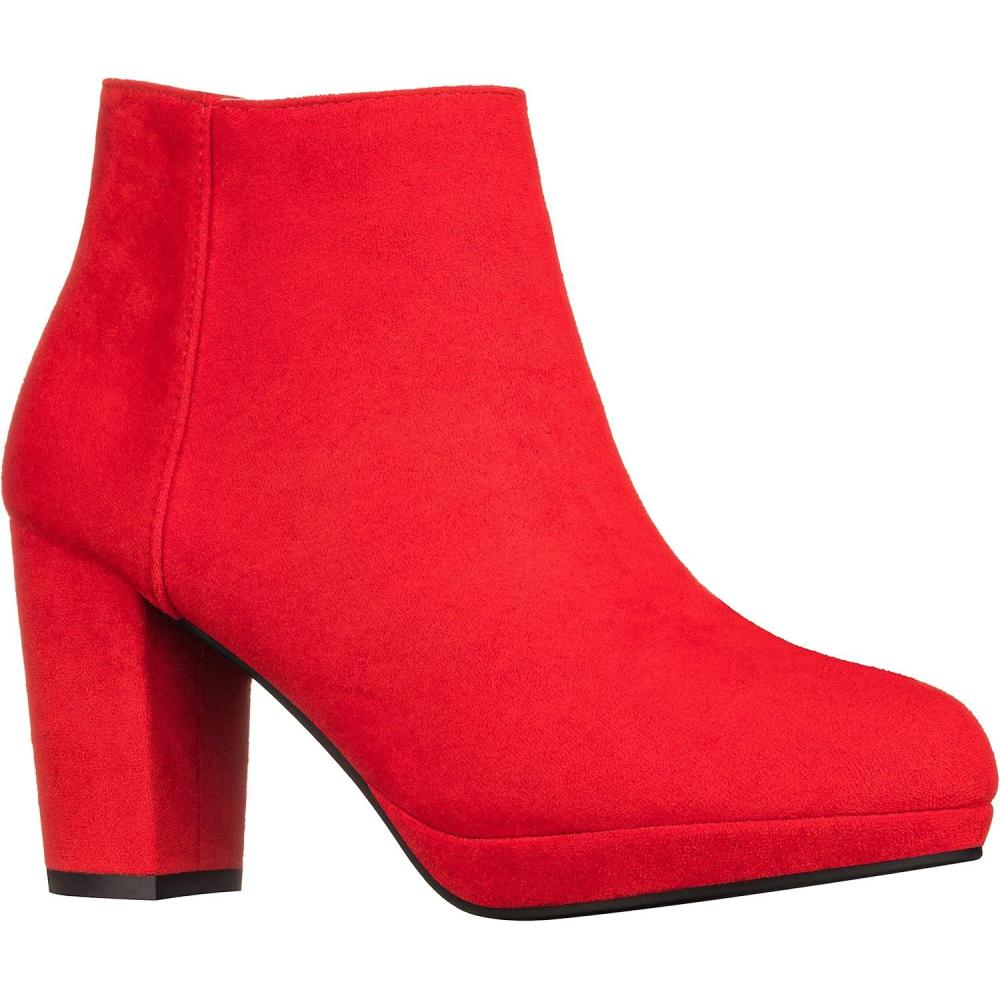 imageILLUDE Womens Ankle Bootie Side Zip Comfortable Block Heel Chunky Platform Ankle BootsRed Suede
