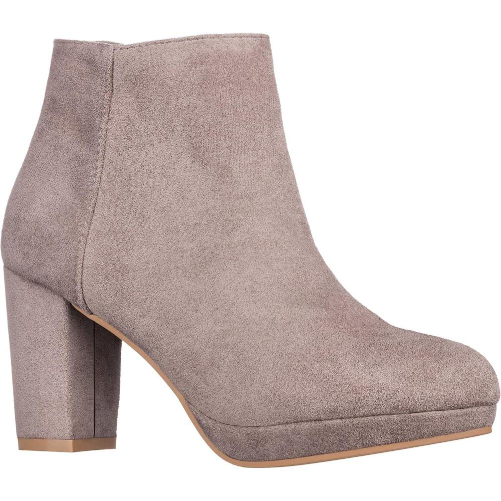 imageILLUDE Womens Ankle Bootie Side Zip Comfortable Block Heel Chunky Platform Ankle BootsTaupe Suede