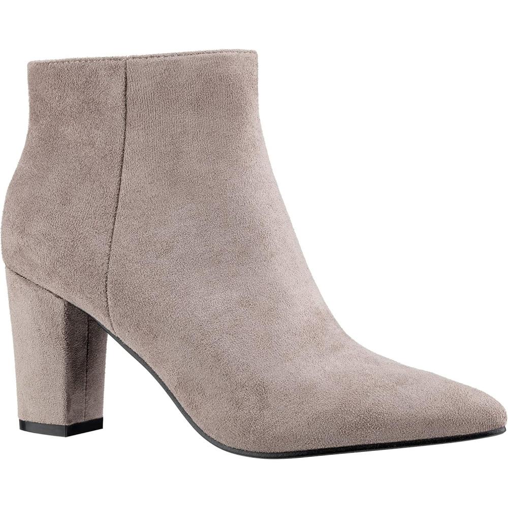 imageILLUDE Womens Fashion Ankle Boots Comfortable Chunky Block Heel Pointed Toe BootiesTaupe Suede