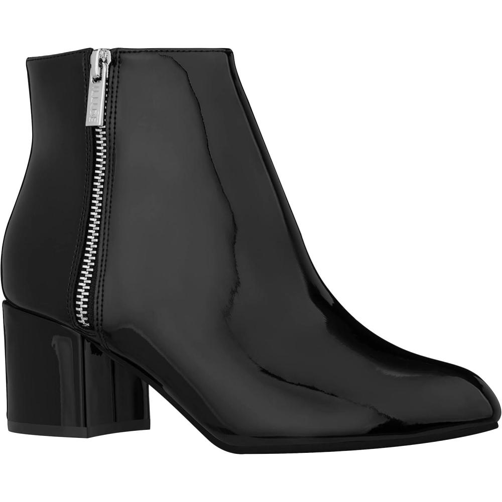 imageILLUDE Womens Low Heel Ankle Boot Casual Zip Up Booties Comfortable Everyday Round Toe BootieBlack Patent