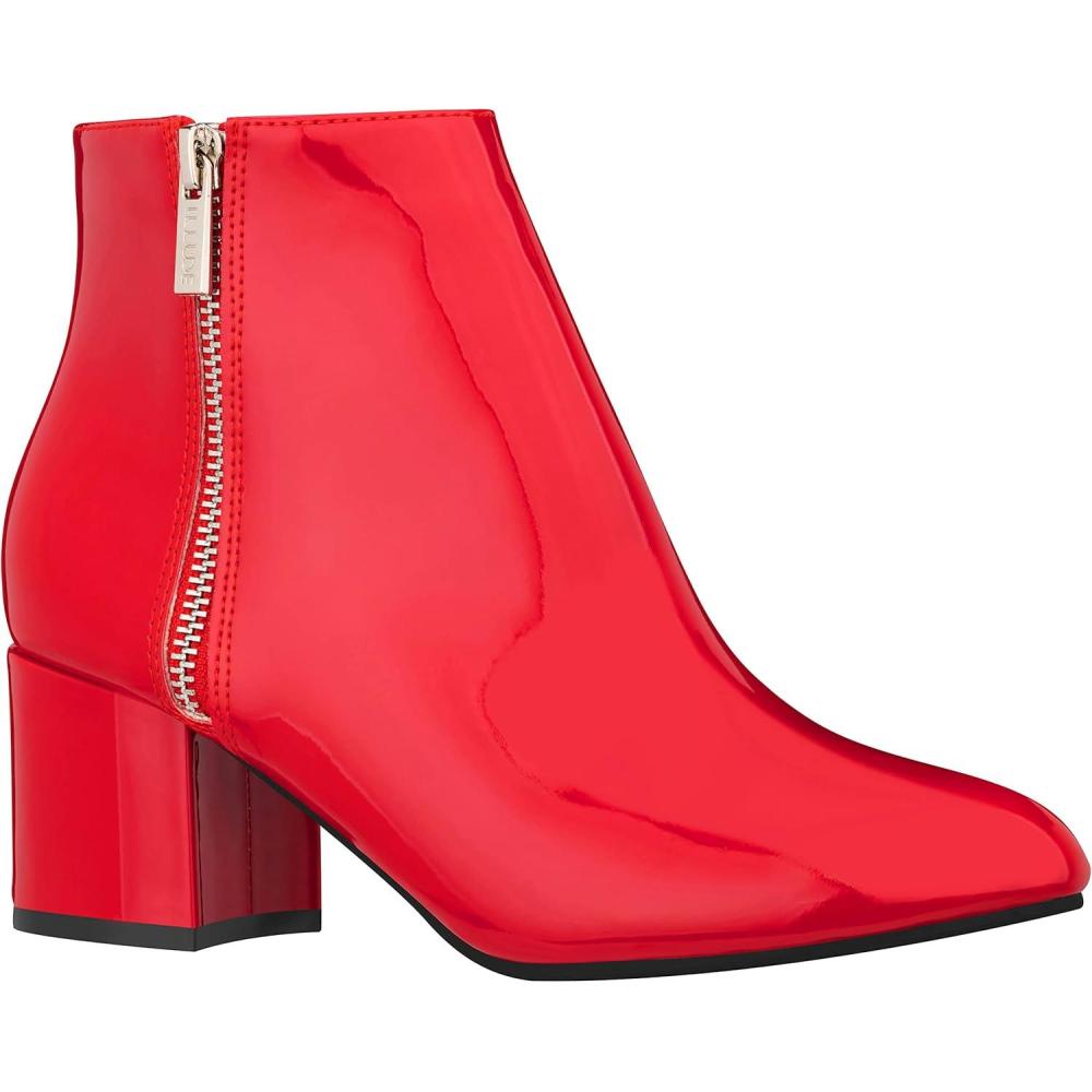 imageILLUDE Womens Low Heel Ankle Boot Casual Zip Up Booties Comfortable Everyday Round Toe BootieRed Patent