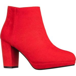 ILLUDE Women’s Ankle Bootie Side Zip Comfortable Block Heel Chunky Platform Ankle Boots(Red Suede)