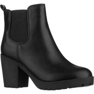 ILLUDE Women’s Ankle Boots Chelsea Bootie Chunky Block Heel Round Toe Boot(Black Pu)