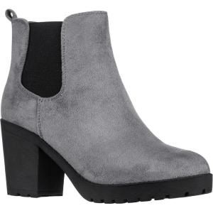 ILLUDE Women’s Ankle Boots Chelsea Bootie Chunky Block Heel Round Toe Boot(Grey Suede)