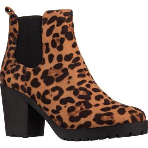 ILLUDE Women’s Ankle Boots Chelsea Bootie Chunky Block Heel Round Toe Boot(Leopard Suede)