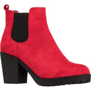 ILLUDE Women’s Ankle Boots Chelsea Bootie Chunky Block Heel Round Toe Boot(Red Suede)