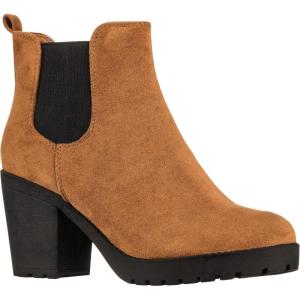 ILLUDE Women’s Ankle Boots Chelsea Bootie Chunky Block Heel Round Toe Boot(Tan Suede)