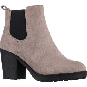 ILLUDE Women’s Ankle Boots Chelsea Bootie Chunky Block Heel Round Toe Boot(Taupe Suede)