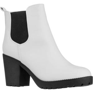 ILLUDE Women’s Ankle Boots Chelsea Bootie Chunky Block Heel Round Toe Boot(White Pu)