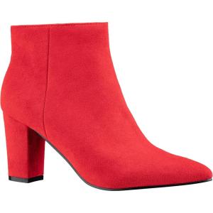 ILLUDE Women’s Fashion Ankle Boots Comfortable Chunky Block Heel Pointed Toe Booties(Red Suede)