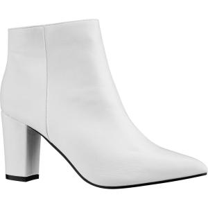 ILLUDE Women’s Fashion Ankle Boots Comfortable Chunky Block Heel Pointed Toe Booties(White Pu)